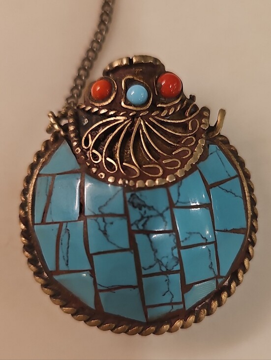 Jewelry - Vintage Tibetan Style Turquoise Mosaic Snuff Bottle Pendant Necklace
